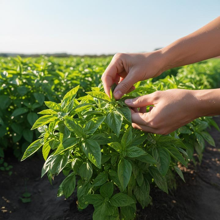 Hand picked basil on gourmet xpress crops